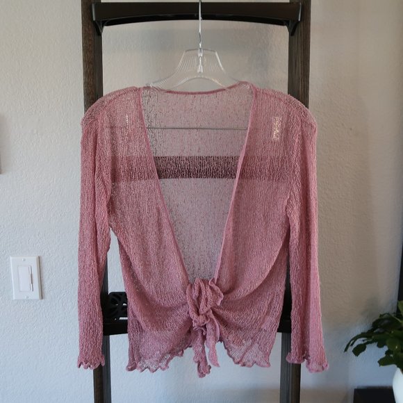 Sweaters - 🔥Shrug Knit Sheer Cardigan 3/4 Sleeve Ruffled Edges S/M Lightweight Tie Top